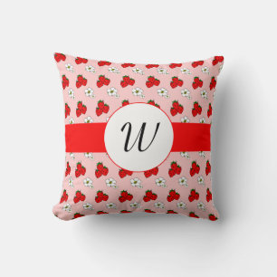 Coussin initial personnalisé de fraises rouges et 