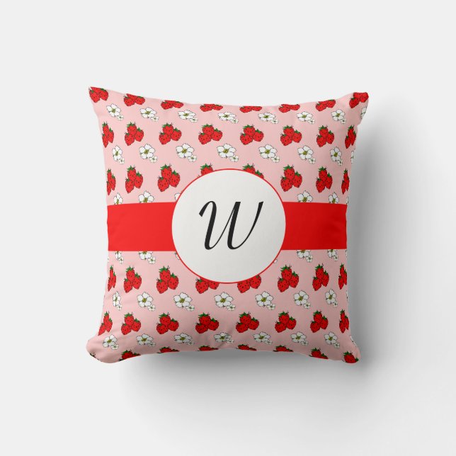 Coussin initial personnalisé de fraises rouges et  (Recto)