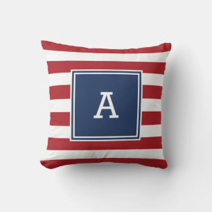 Coussin initial rayé rouge nautique