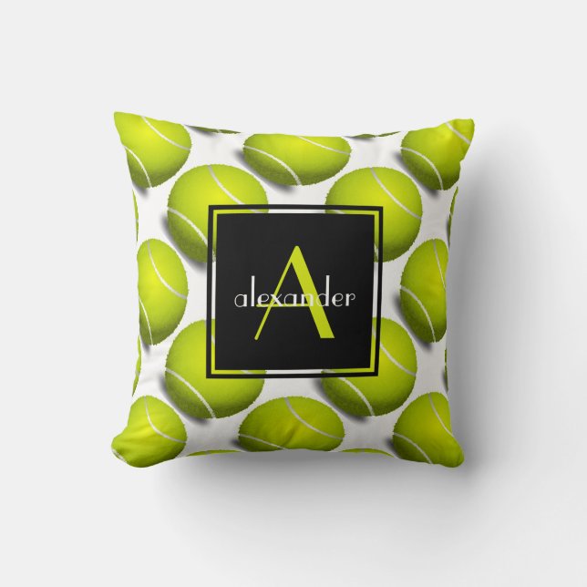Coussin Initiale et nom mignons des balles de tennis W, (Recto)