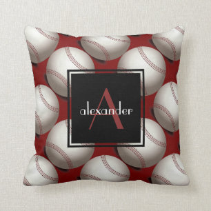 Coussin Initiale et nom mignons des base-ball W,