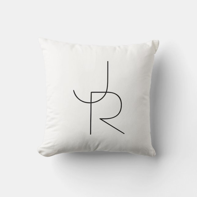 Coussin Initiales de chevauchement modernes 2 | Noir en bl (Recto)