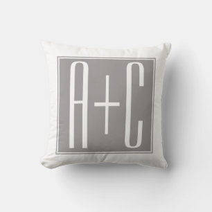 Coussin Initiales de couple modifiables   Blanc et gris