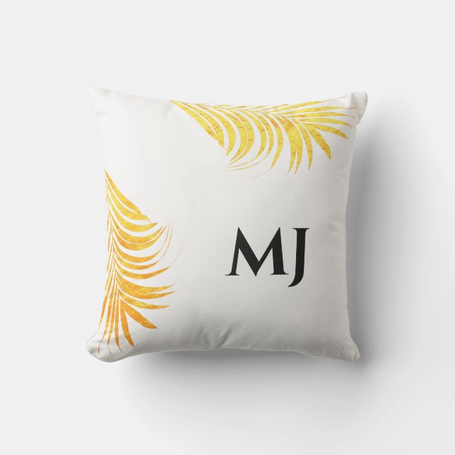 Coussin Initiales du mémo-gramme tropical blanc de feuille (Recto)