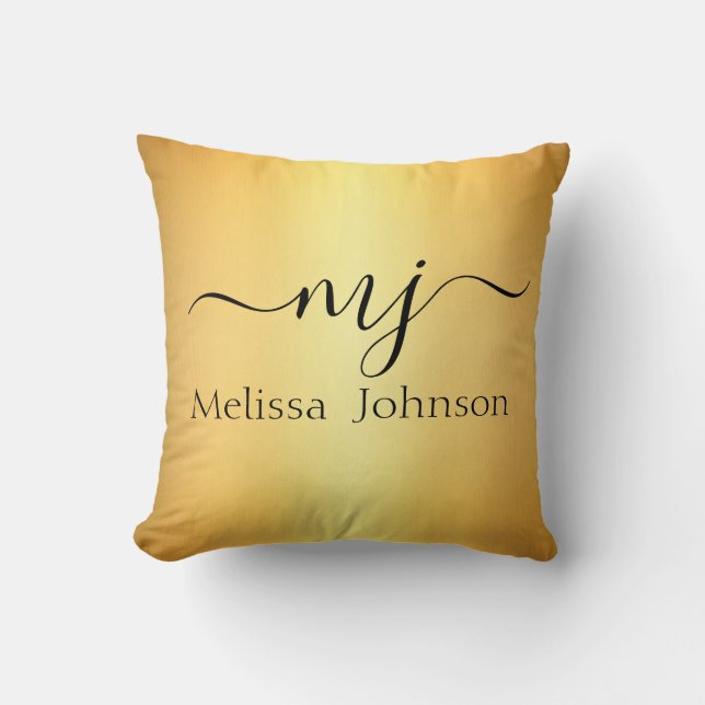 Coussin Initiales élégantes sur fond doré (Recto)