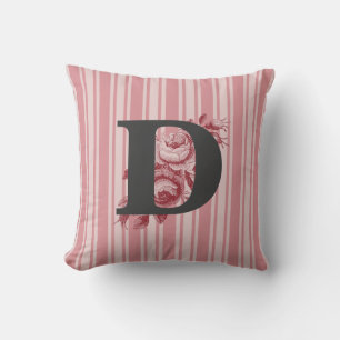 Coussin Initiales F E D O B ou R Roses et rayures de chou