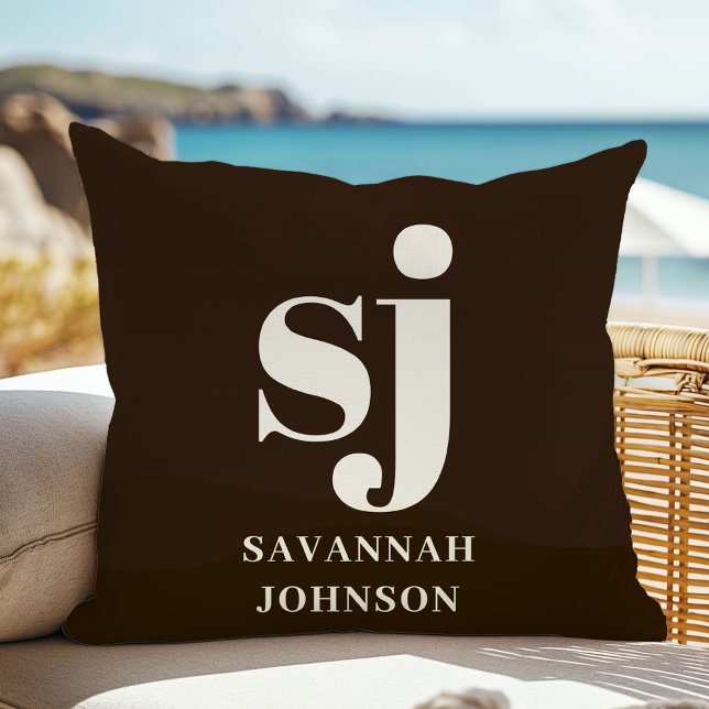 Coussin Initiales monogramme marron de ferme élégantes  (Créateur téléchargé)
