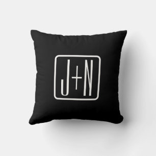 Coussin Initiales monogrammes modernes   Noir & Blanc