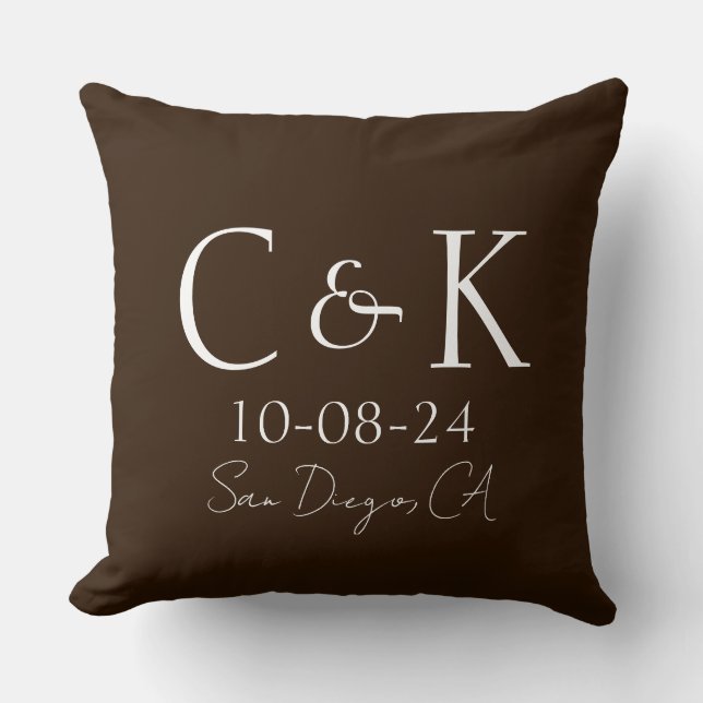 Coussin Initiales Monogrammes sur Mariage Brown au chocola (Recto)
