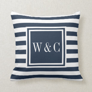 Coussin Initiales personnalisées Monogramme Marine Bleu Bl