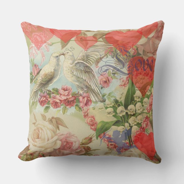 Coussin Inséparables Coeur antique Vintage (Recto)