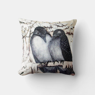 Coussin INSÉPARABLES D'HIVER DANS LA NEIGE Dessin noir et