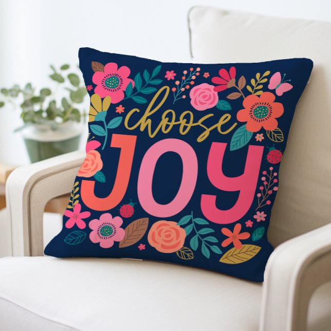 Coussin Inspirationnel Choisissez Joy Floral Coussin, Moti (Créateur téléchargé)