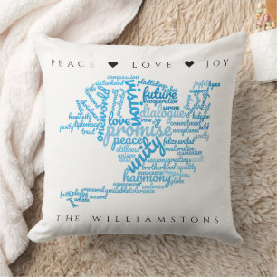 Coussin Inspirationnel Elegant Dove of Peace Tag Cloud