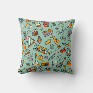 Coussin Instruments de musique, motif de croquis vintage.