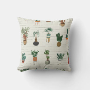 Coussin intérieur accueil plantes couture main dessinée 