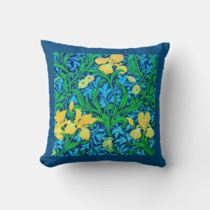 Coussin Iris de William Morris, jaune et bleu de cobalt