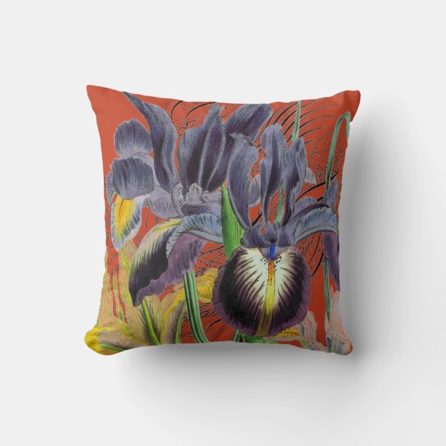 Coussin Iris Floral Imaginaire Rouge 2.0 (Recto)