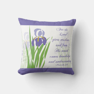 Coussin Iris pourpre à cordes avec vers des écritures Prov