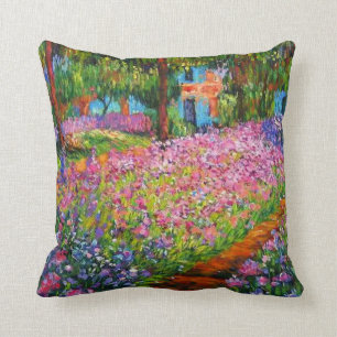 Coussin Iris vintages dans le carreau du jardin de Monet