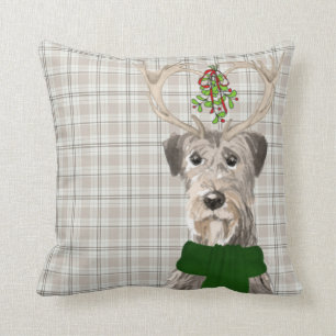 Coussin Irish Wolfhound et Taupe Plaid Christmas Dog