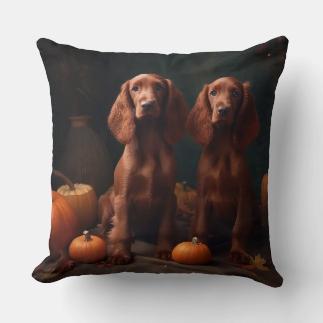 Coussin Irlandais Red Setter Chiot Automne Citrouille de p (Recto)