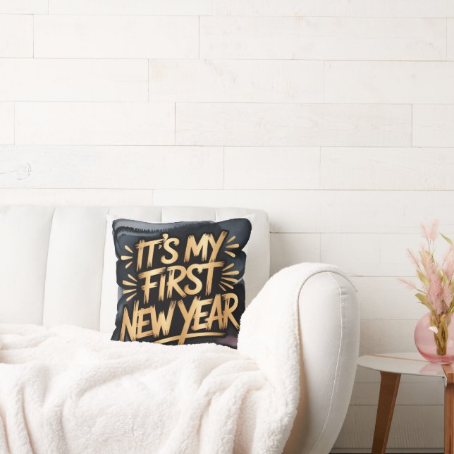 Coussin It’s My First New Year in Black and Gold Gift (Canapé)