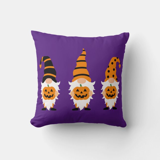 Coussin Jack O'Lantern Gnomes Halloween Orange Purple (Recto)