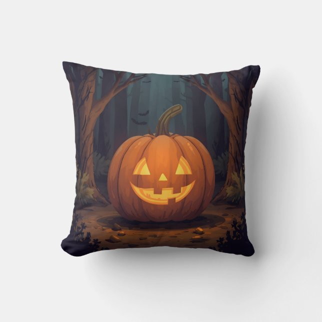 Coussin Jack O'Lanterne Jaillissant Dans La Forêt (Recto)