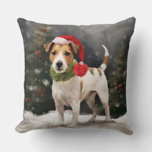 Coussin Jack Russell Chien à Noël de neige