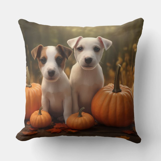 Coussin Jack Russell Puppy Automne Citrouille de plaisir (Recto)