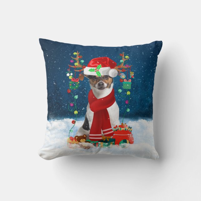 Coussin Jack Russell Terrier chien avec cadeaux de Noël (Recto)