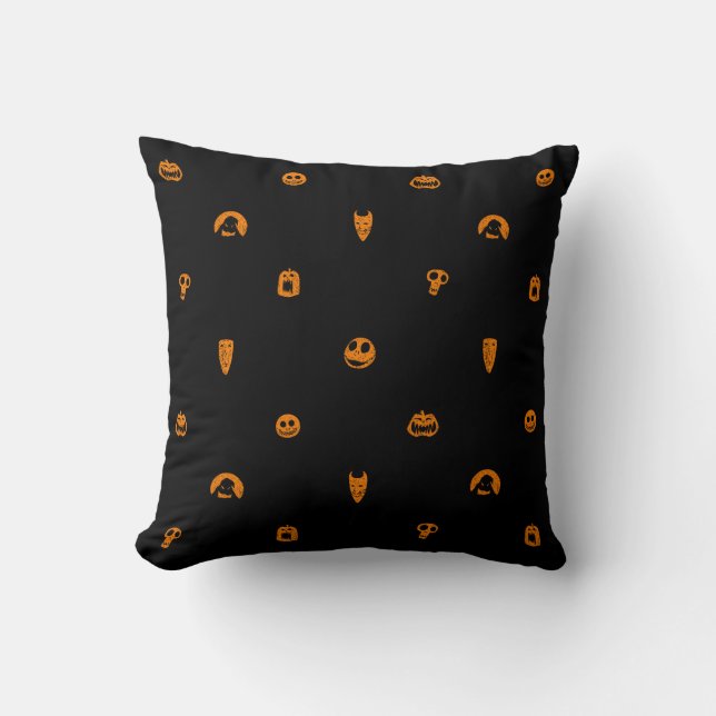 Coussin Jack Skellington Black & Orange Polka Dot Pattern (Recto)