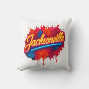 Coussin Jacksonville Retro Neon Street Art Design T-Shirt