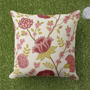 Coussin Jacobean Floral Lg Motif Reds Pinks Gold Crème