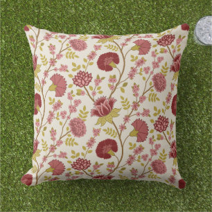 Coussin Jacobean Floral Pattern Rouge Rose Gold Crème