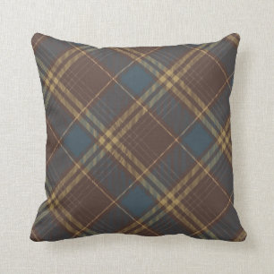 Coussin Jacquard bleu Brown Plaid Motif rustique