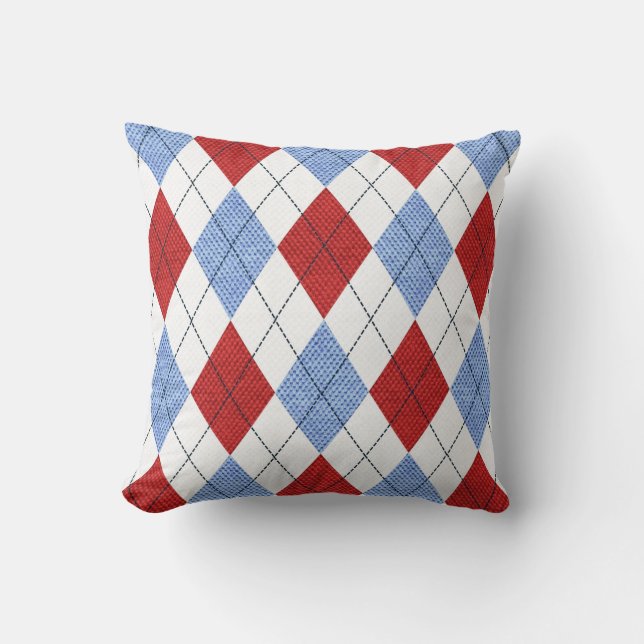 Coussin Jacquard Motif Diamant Design Géométrique Bleu cla (Recto)