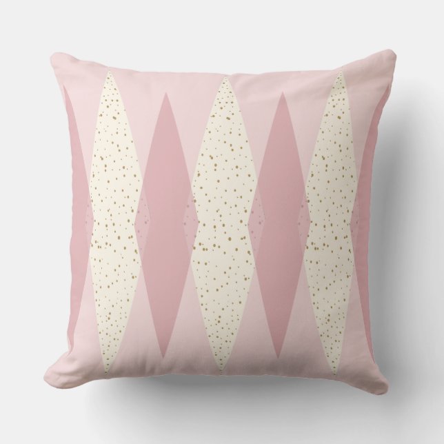 Coussin Jacquard rose moderne du milieu du siècle (Recto)