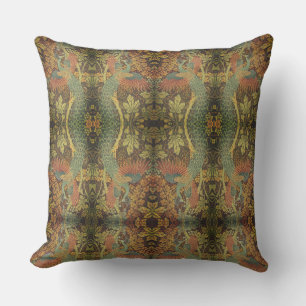 Coussin Jacquard victorien à feuilles de paon et de chêne
