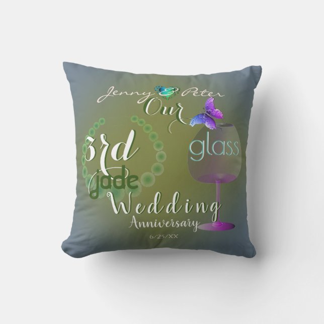 Coussin Jade et verre du 3e anniversaire du Mariage (Recto)