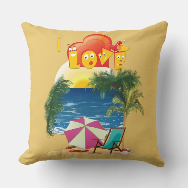 Coussin J'adore la plage en été (Recto)