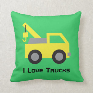 Coussin J'adore les camions, véhicule jaune mignon pour le