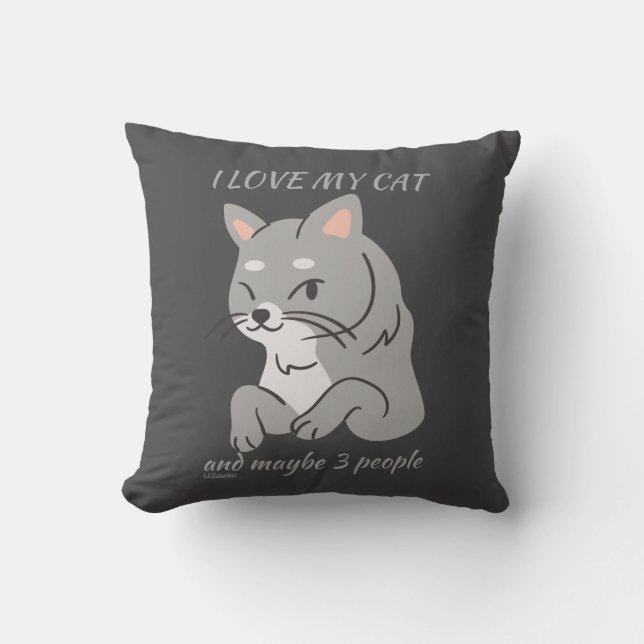 Coussin J'ADORE MON CHAT ET PEUT-ÊTRE 3 PERSONNES mignonne (Recto)