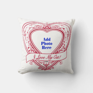 Coussin J'adore My Cat ! Photo Red Hearts