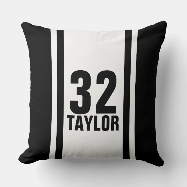 Coussin Jailleur de sport à rayures noir et blanc (Recto)