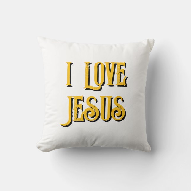 Coussin J'aime Jésus Christian Black Blanc Or (Recto)