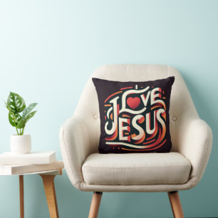 Coussin J'aime Jésus rétro chrétien