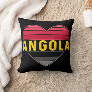 Coussin J'Aime L'Angola, Coeur Angolais Dans Les Couleurs 