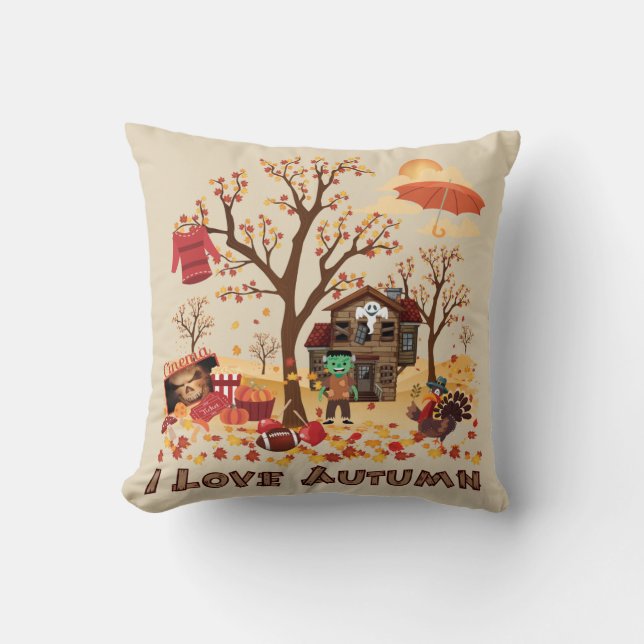 Coussin J'aime l'automne - paysage d'automne (Recto)